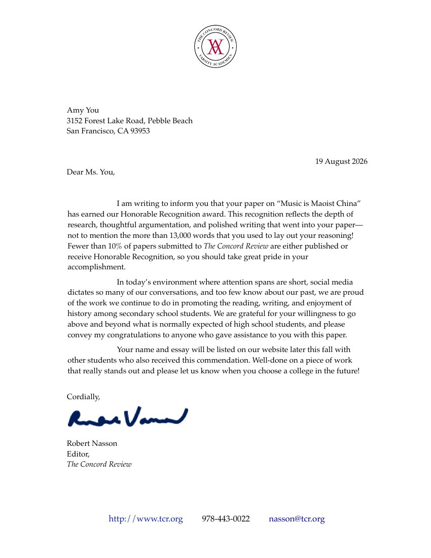 First page of the tcr letter